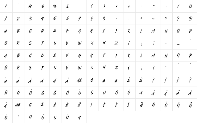 GOSHBE Regular  glyph index