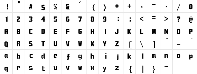 DFZongYiBoldU-B5 Regular  glyph index