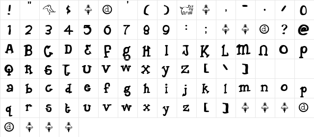 Dingo Regular  glyph index
