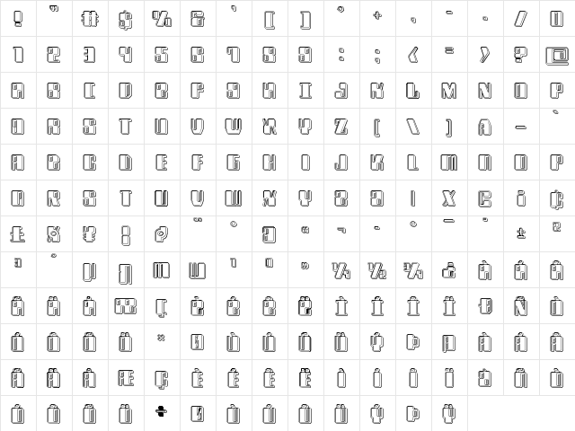 Zyborgs Engraved Regular  glyph index