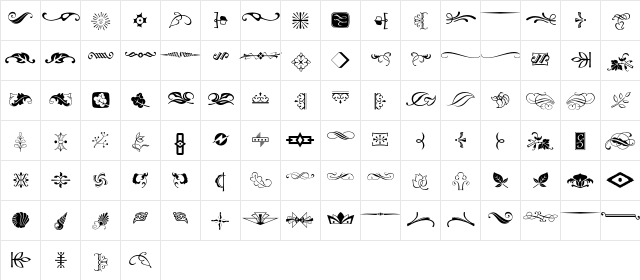 Art Ornament Regular  glyph index