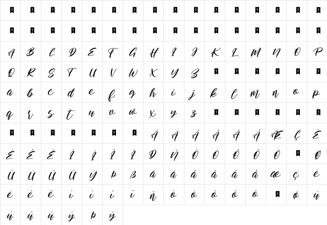Allietta Regular  glyph index