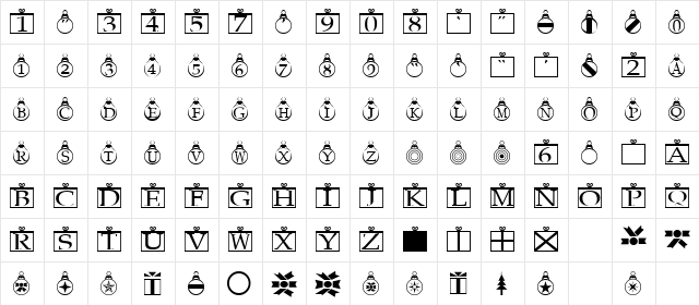 Xmas Regular  glyph index