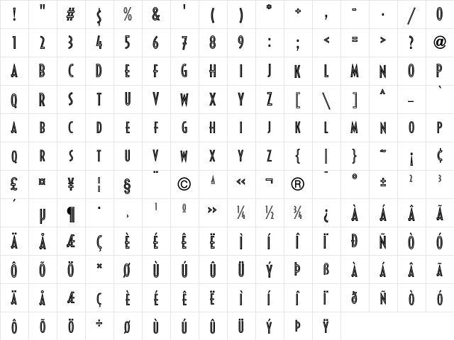 DecoturaICG Inline  glyph index