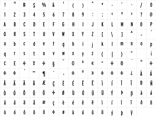 Interstate RegularCompressed  glyph index