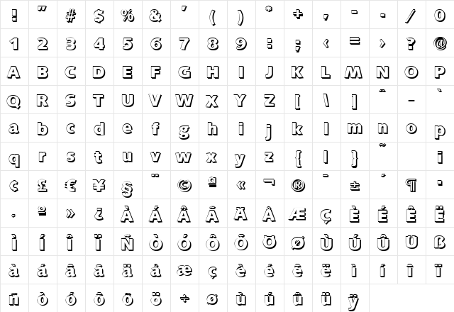 RogerBeckerShadow-ExtraBold Regular  glyph index