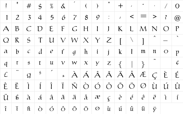 Marsdale Regular  glyph index