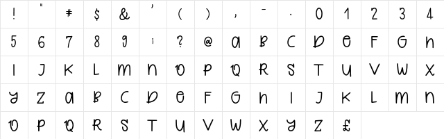 Quirkle Regular  glyph index