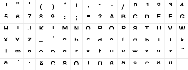 HalfEnough Bold  glyph index