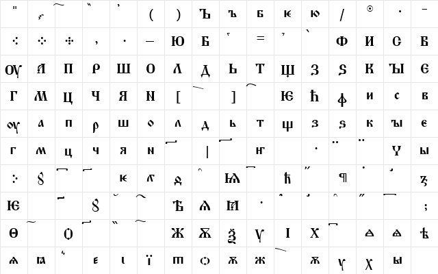 Altrussisch Regular  glyph index