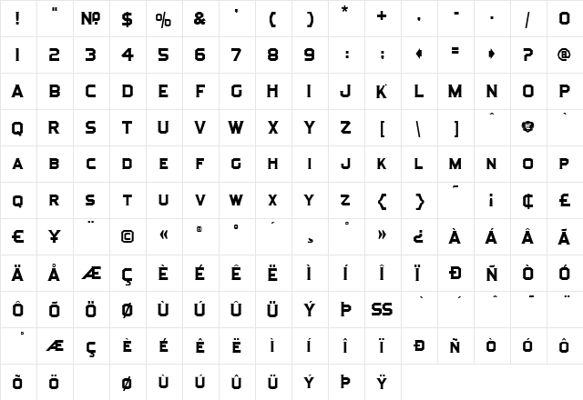 LHF Antique Half Block Regular  glyph index