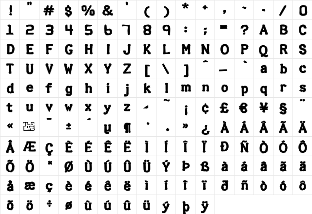 Halter Pinchy Regular  glyph index