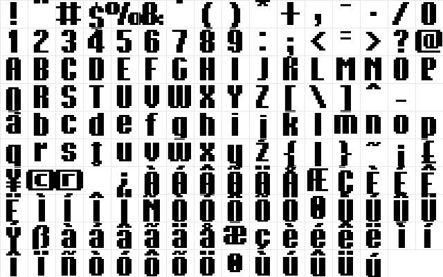 FFF Metropolis Regular  glyph index