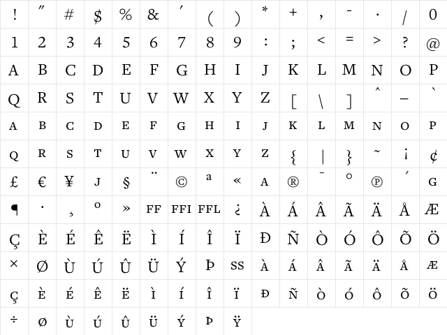 Freight Text Book SC  glyph index