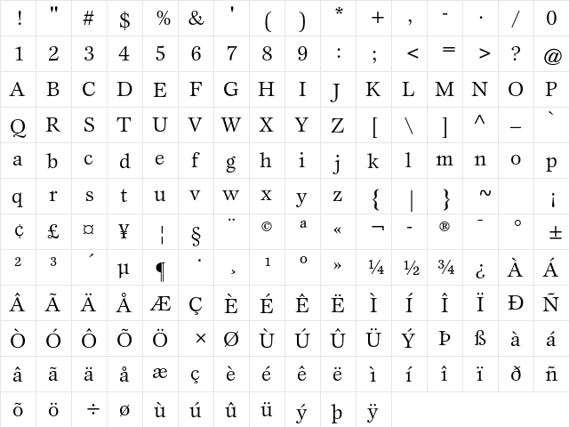 ITC Esprit Std Book  glyph index