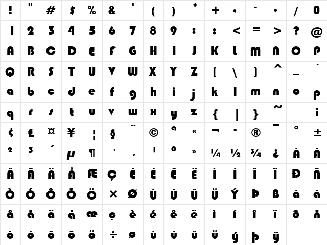 Hippo Bold  glyph index