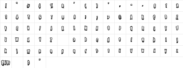 Quiff Regular  glyph index