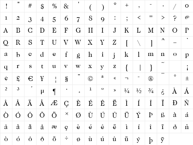 Caslon-Osf Book  glyph index