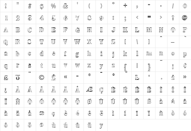 WhitinOutline Regular  glyph index