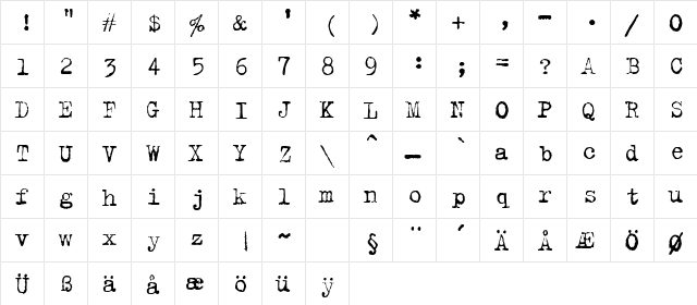 Typical Writer Regular  glyph index