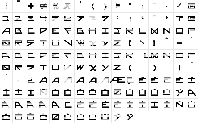 AsteriskLines Regular  glyph index