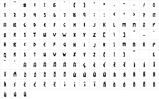 Brolga Regular  glyph index