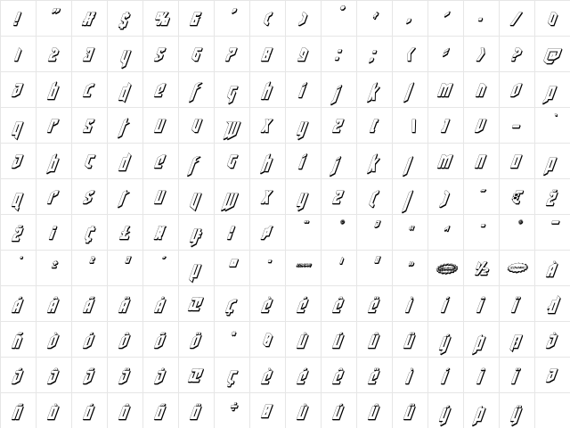 Deathshead 3D Italic Italic  glyph index