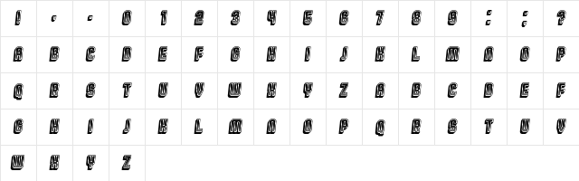 Broadway Gradient 3D Italic  glyph index