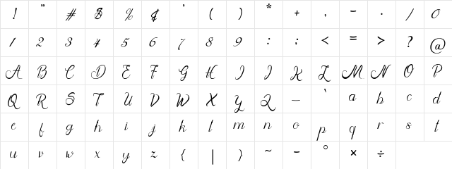 Asmara Regular  glyph index
