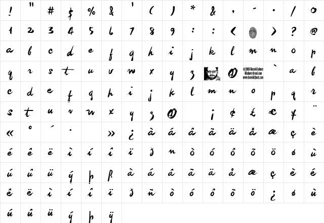 imitation Regular  glyph index