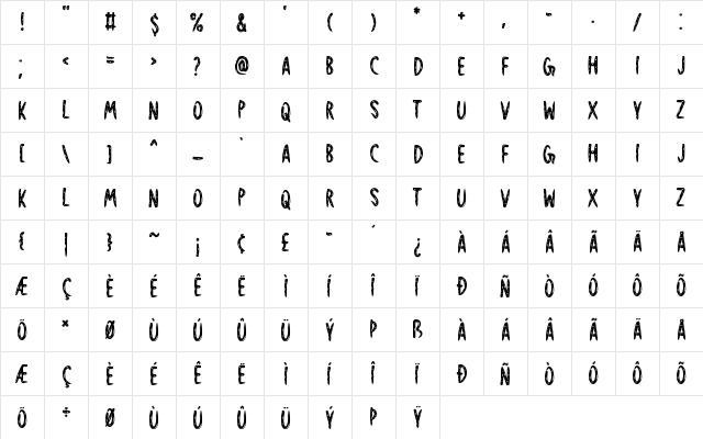 Shadowy Regular  glyph index