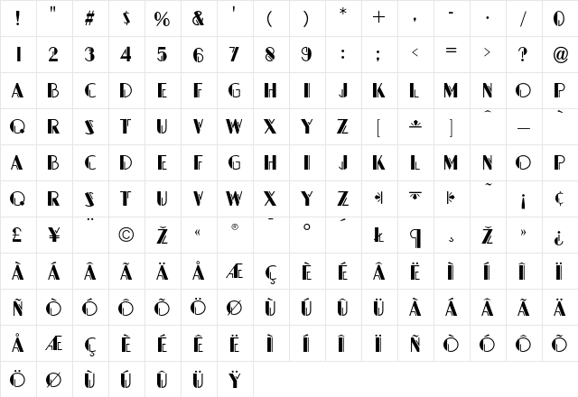 Grock Regular  glyph index