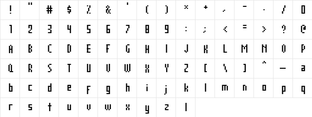 AuX DotBitC Compressed Regular  glyph index