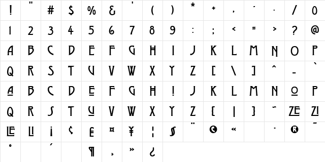 Moderno Three Regular  glyph index