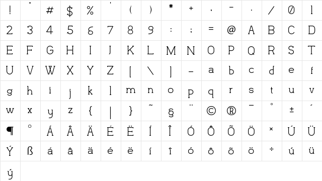 Flatform Light  glyph index