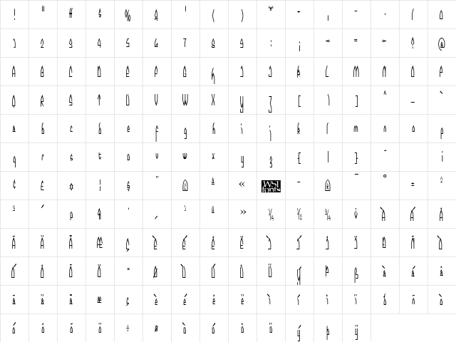 CathedralGothic Regular  glyph index