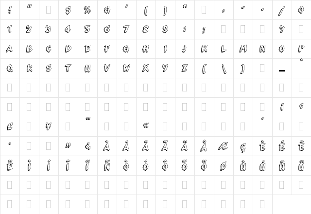 Scriba Plain  glyph index