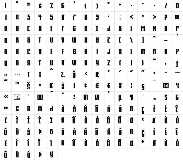 Komikahuna Regular  glyph index