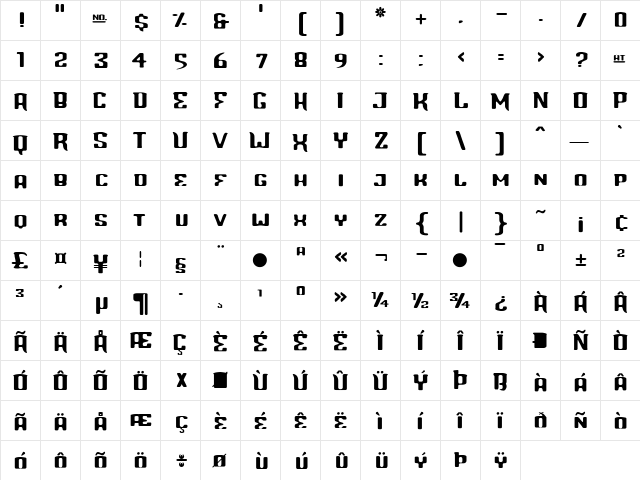 Blinddate Regular  glyph index