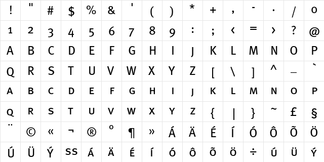 MetaBookCE Caps  glyph index
