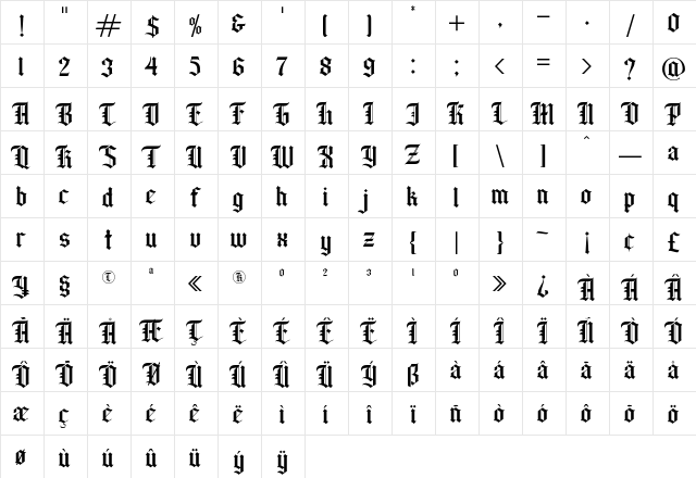 Wilson wells Regular  glyph index