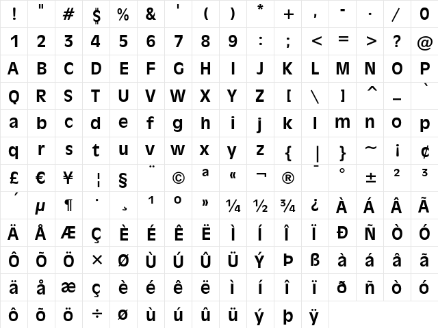 Incised 901 Bold  glyph index