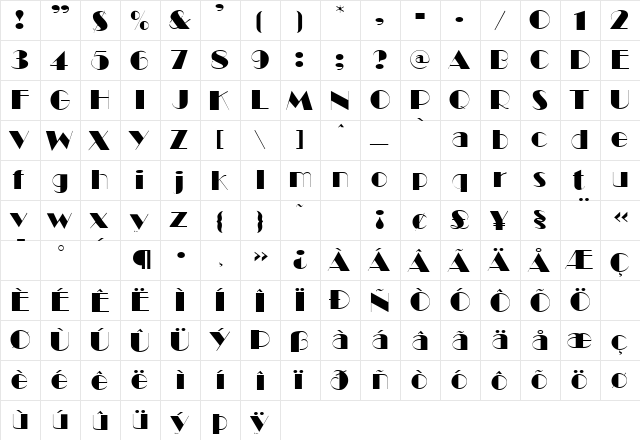 Ballet Regular  glyph index