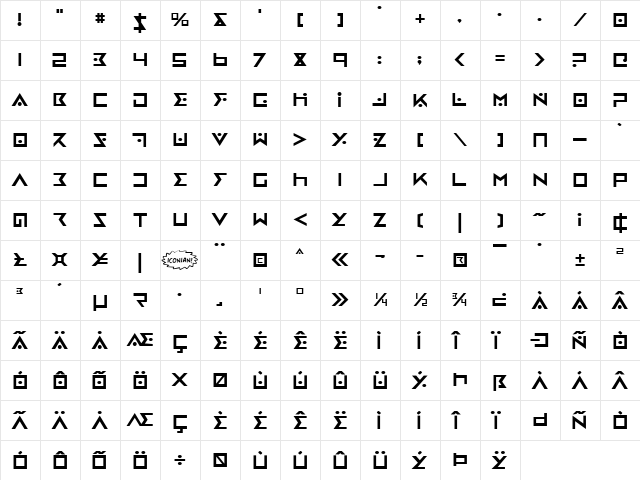 Iron Cobra Regular  glyph index