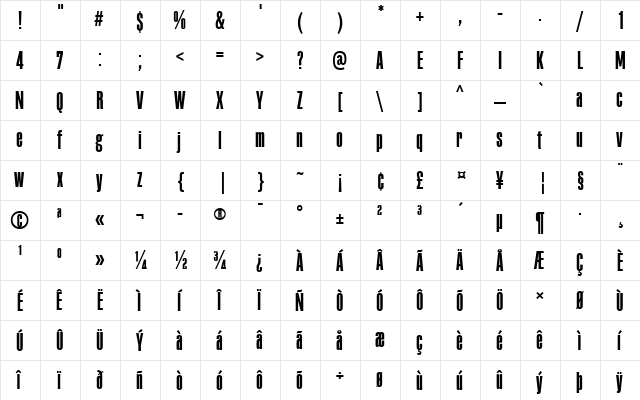 PF Fusion Sans Pro Light  glyph index