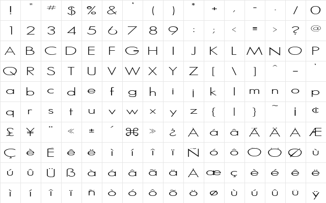 MicroSerif-Ligh Regular  glyph index