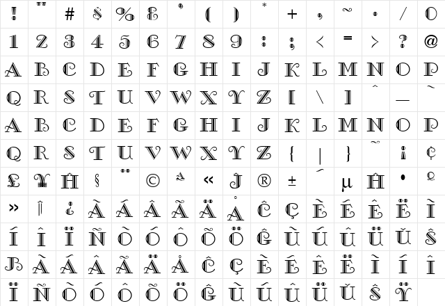 Galleria Eo Regular  glyph index