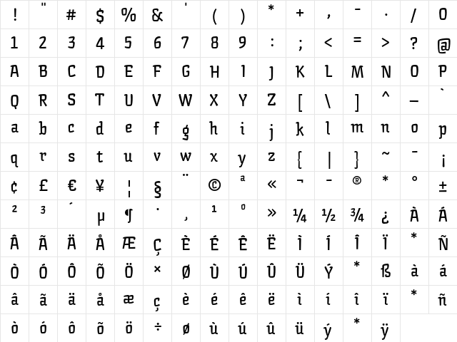 Arctic Bold  glyph index