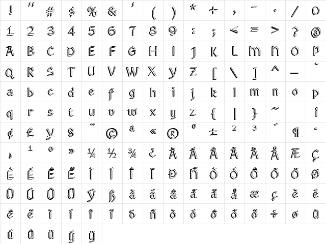 RundigsburgShadowLeft Regular  glyph index