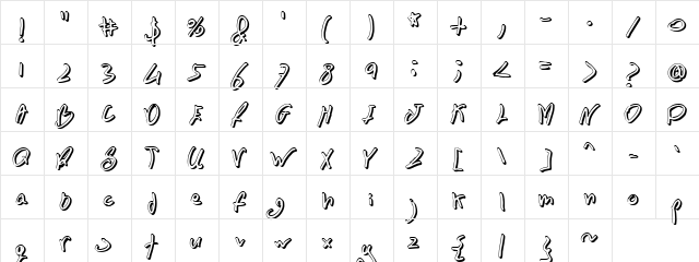 BN FontBoy 3D Regular  glyph index